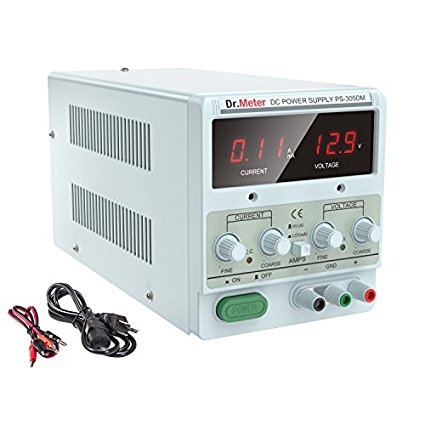 Dr.meter 30V/5A DC Power Supply Single-Output 110V/220V Switchable with Alligator Clip included, US 3-prong Cable,PS305DM