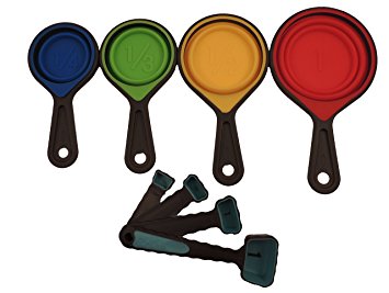 Collapsible Silicone Measuring 8-piece Set Cups and Spoons - Different Sizes Portable Folding Kitchen Utensils