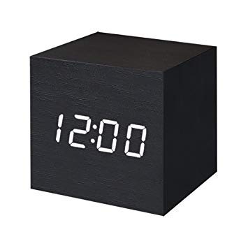 Electronic Deals Wooden LED Digital Alarm Clock with Displays Time Date and Temperature (Gun Metal)
