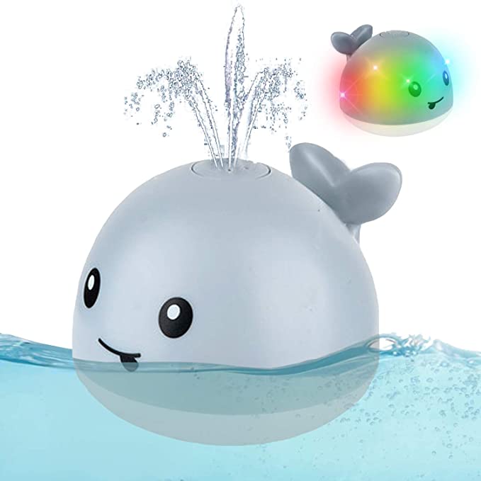 ZHENDUO Baby Bath Toys, Whale Automatic Spray Water Bath Toy with LED Light, Induction Sprinkler Bathtub Shower Toys for Toddlers Kids Boys Girls, Pool Bathroom Toy for Baby (Gray)