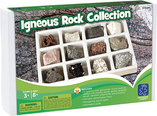 Educational Insights Igneous Rock Collection, Ages 8 and up, Set of 12 Handpicked Specimens in a Storage Tray