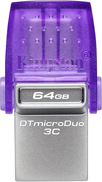 Kingston DataTraveler microDuo 3C 64GB USB-C & USB-A Flash Drive | Speeds up to 200 MB/s | USB 3.2 Gen 1 | Duo Connector | DTDUO3CG3/64GB