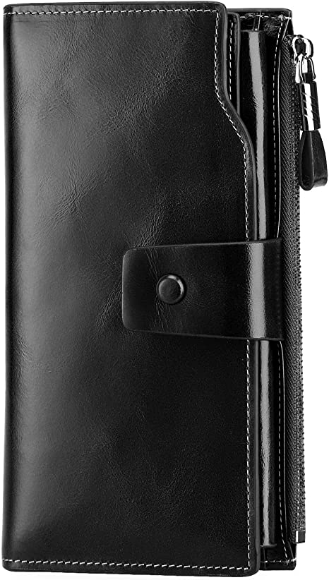 S-ZONE Women RFID Blocking Genuine Leather Clutch Wallet Card Holder Organizer