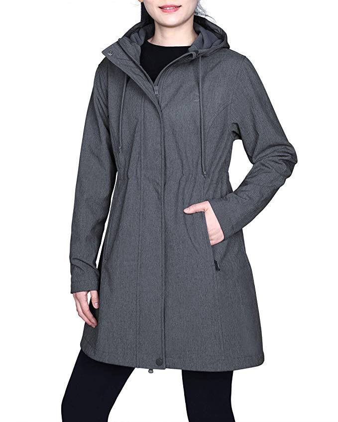Outdoor Ventures Women's Lightweight Softshell Jacket with Hood Windbreaker Fleece Lined Long Warm Up Waterproof Coat