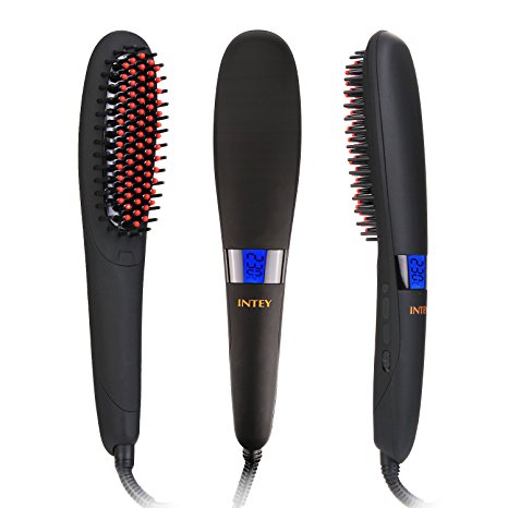 INTEY Hair Straightening Brush High-graded LCD Digital Ceramic hair brush straightener