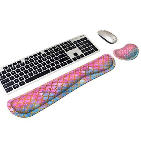 RICHEN Wrist Rests for Keyboard and Mouse Memory Foam Wrist Rest Pad Hand Arm Support Set for Gaming,Office,Computer Laptop and Mac - Anti-Slip & Comfortable for Easy Typing & Wrist (Mermaid Scale)