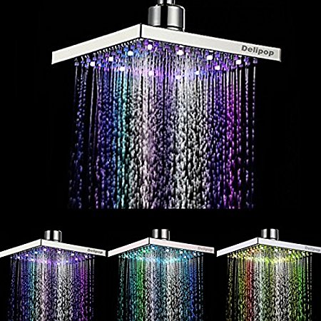 DELIPOP CM13 led shower head color changing Water Flow Powered 8 inch ABS Chrome Finish For Bathroom