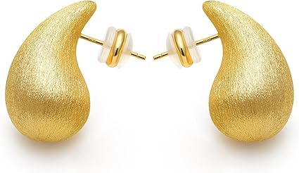 Chunky Gold Hoop Earrings for Women Lightweight Teardrop Dupes Earrings 925 Sterling Silver Post Large Drop Earrings Gold Plated Waterdrop Earrings Trendy Jewelry for Women