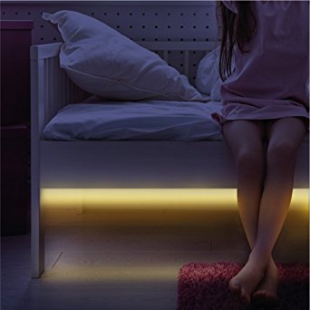 Motion Sensor Light - Flexible Bright LED Strip Bed Night Lights - 39 inch - Light Up your Bedroom, Kid's Room, Closet, Bathroom, Vanity - Automatic Shut off - Warm Soft Decoration