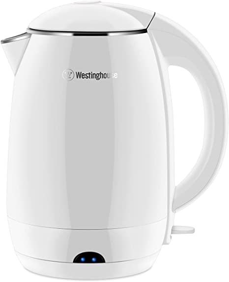 Westinghouse Electric Cordless Kettle - Crafted with 1.8L Capacity, Double Wall Housing, Auto Shutoff, Stainless, Steel Interior, Concealed Heating Element, and 360° Swivel Base and Cord Storage (White)