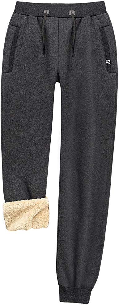 CARWORNIC Men's Warm Sherpa Lined Joggers Pants Winter Casual Sport Track Fleece Tapered Sweatpants