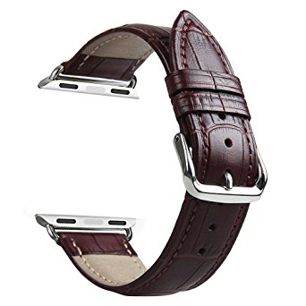 TOROTOP Replacement Wrist Band for Apple Watch Band, Coffee Brown Premium Genuine Leather Crocodile Pattern Replacement Strap with Classic Metal Adapter Clasp for Apple Watch 38mm All Models