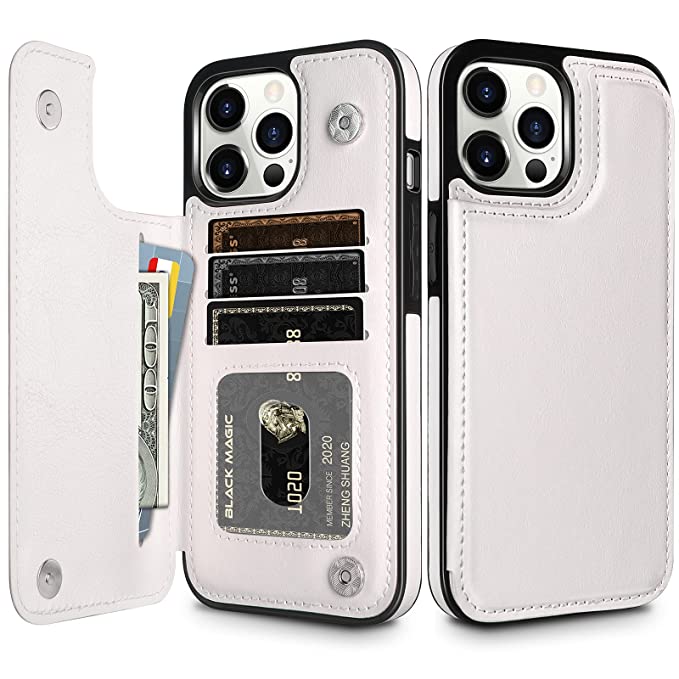 HianDier Wallet Case Compatible with iPhone 13 Pro MAX Case 5G 6.7-inch Slim Protective with Credit Card Slot Holder Flip Folio Soft PU Leather Magnetic Closure Cover, White