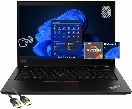 Lenovo ThinkPad T14 Business Laptop, 14" FHD IPS Touchscreen, AMD 6-Core Ryzen 5 Pro 5650U (Beat i7-1265U), 32GB RAM, 1TB SSD, Webcam, WiFi 6, FP Reader, Backlit, USB-C, PDG HDMI Cable, Win 11 Pro