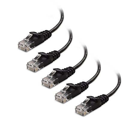 Cable Matters 5-Pack, Ultra Slim Cat6 Snagless Ethernet Patch Cable in Black 7 Feet