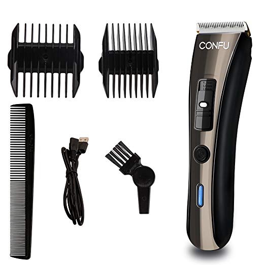 CONFU Cordless Hair Clippers Professional USB Rechargeable Hair Trimmer Powerful Motor Low Noise Washable Hair Cutting Kit with 2 Combs