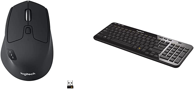 Logitech M720 Triathlon Multi-Device Wireless Mouse, Bluetooth, USB Unifying Receiver, 1000 DPI, 8 Buttons, 2-Year Battery - Black & K360 Compact Wireless Keyboard - Glossy Black