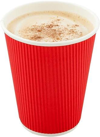 Restaurantware Red 12 OZ Disposable Coffee Cups - 500 CT Hot Drink Cup, Ripple Wall: No Sleeve Needed, Perfect for Cafes and Offices, Recyclable Insulated Paper Cup, Takeout To Go Coffee Cups