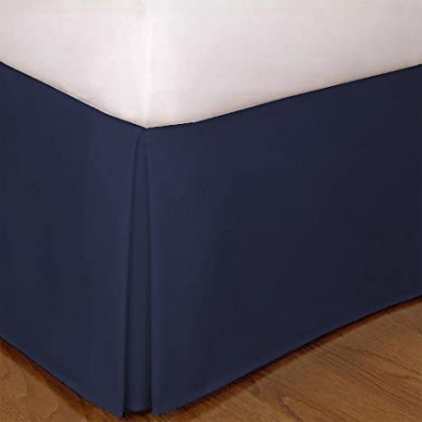 Mk Collection King Size Solid Pleated Bed Skirt with 14" Drop Navy Blue New