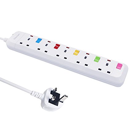 Extension Cords Power Strip Extension Lead Mscien Individually Switched Socket With Neon Indicator and Overload Protection 1.8 M Cord 2500W/10A 5 Gang