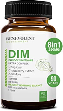 Maximum Strength DIM Supplement 250mg – Diindolylmethane Ultra Complex PLUS Chasteberry, Dong Quai Extract   MORE, 90 Vcaps, Estrogen Blocker, Hormone Balance for Women and Men, Menopause, PCOS Relief