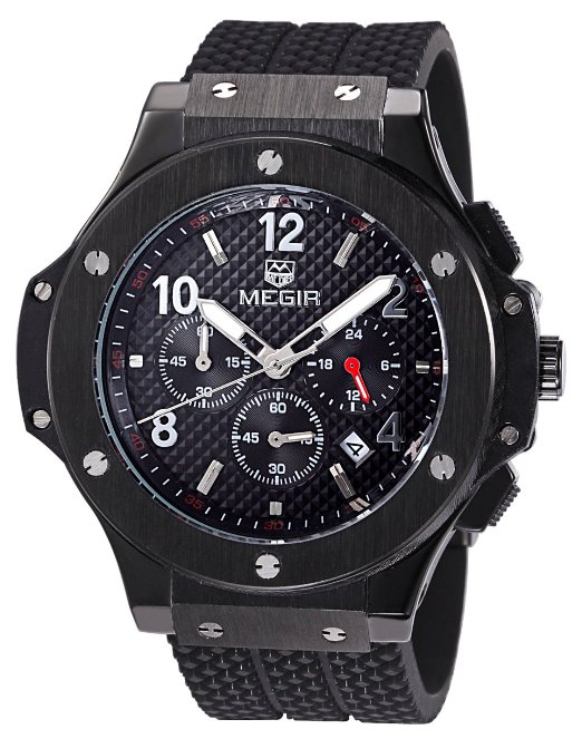 Voeons Mens Chronograph 24 Hr Indicator Military Sports Watches 3ATM Waterproof Black Stainless Steel Mens Watches