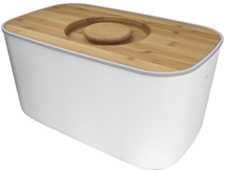 Joseph Joseph Steel Bread Bin with Bamboo Cutting Board Lid - White