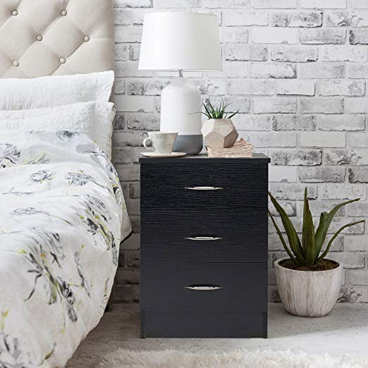 Laura James Black Bedside Table Nightstand Unit Cabinet 3 Drawers Premium