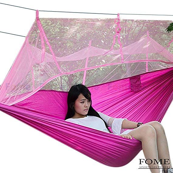 Mosquito Net Hammock, FOME SPORTS|OUTDOORS Portable Fabric Hammocks Ultralight Camping Hammock Hanging Bed With Unremovable Mosquito Net 103 x 51 inch 440lbs Capacity One Year Warranty