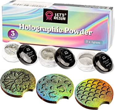 LET'S RESIN Holographic Powder, Chrome Pearl Pigment Powder For Epoxy Resin/Nails, Rainbow Holographic Flake and Powder Mirror Nail Powder Glitter