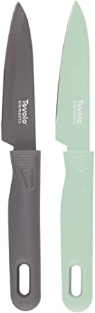 Tovolo Set of 2 - 8" Paring Knives with BONUS Protective Blade Covers! Great for Cutting Dicing & Slicing Tomatoes, Fruits, Meat & More, Mint & Cool Gray