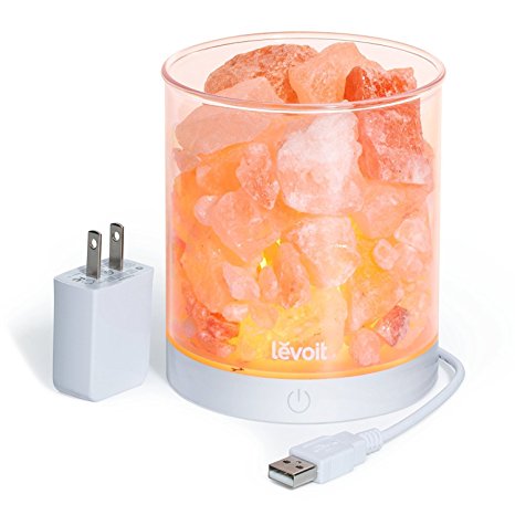 Levoit Upgraded USB Himalayan Salt Lamp, Natural Hymalain Pink Salt Rock(2 Pounds,4.5" Height)Himilian Sea Salt Crystal Light with Touch Dimmer Switch,4 Bulbs Included(2X 3.5 & 1X 2.5 Watt)