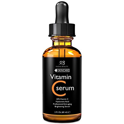 Radha Beauty Vitamin C Serum for Face, 2 fl. oz - 20% organic Vit C + E + Hyaluronic Acid - can also be used on the eye area
