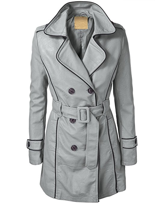 LL Womens Jet Setter Faux Leather Trench Coat