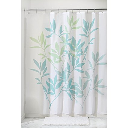 InterDesign Leaves Fabric Shower Curtain 72 x 72, Blue/Green