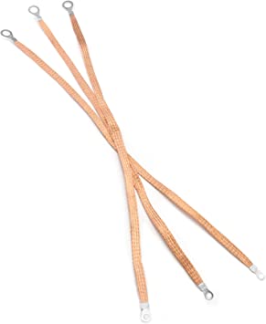 QWORK Ground Straps, 3 Pcs 20" x 1/2" Automotive Engine Braided Ground Strap, Flat Tinned Copper Strip with 1/2" Ring to 1/4" Ring Terminal Connector