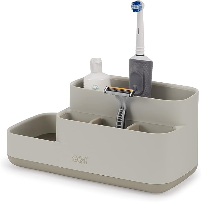 Joseph Joseph EasyStore - Bathroom Storage Caddy Organiser for bathroom accessories - Ecru, 11.9 x 11.6 x 24.9 cm