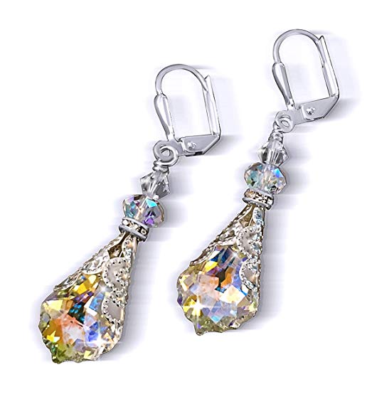HisJewelsCreations Baroque Crystal Vintage Inspired Leverback Dangle Drop Earrings