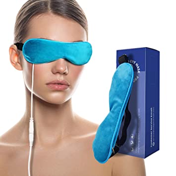 Heated Eye Mask with Detachable Flaxseed fillings, Moist Heat USB Heating Compress for Dry Tired Puffy Eyes, Dark Circle, Blepharitis, Stye, Sinus Pain Pressure Relief (Blue)