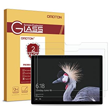 [2-Pack] New Surface Pro 2017/Surface Pro 4 Screen Protector - OMOTON Tempered Glass Screen Protector with [High Responsivity] [Scratch Resistant] [Bubble Free] [High Definition]