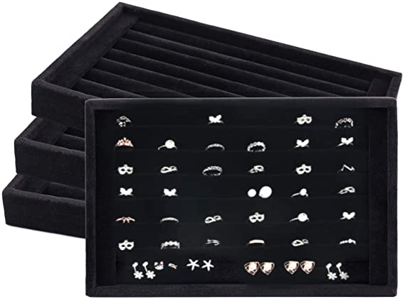 Foraineam 4 Pack Velvet 7 Slots Ring Earrings Showcase Trays Holder Drawer Insert Jewelry Display Organizer