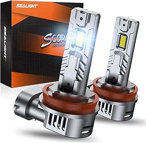 SEALIGHT H11 H8 H9 Fog Light Bulbs, 1:1 Design 28000LM with 14000RPM Fan Bulbs, 6000K Cool White, Non-polarity, Pack of 2