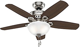 Hunter 52219 Traditional Builder Small Room Brushed Nickel Ceiling Fan With Light, 42"