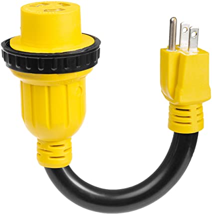 Iron Forge Cable 15 Amp to 30 Amp RV Electrical Adapter Power Cord, 12 Inch - 10/3 STW 5-15P Male Plug to L5-30R Female Receptacle, Yellow