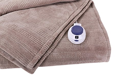 Soft Heat Ultra Micro-Plush Low-Voltage Electric Heated Triple-Rib Twin Size Blanket, Beige