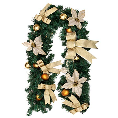 Hootech Christmas Garland Decorations Indoors Outdoor 6 Feet Artificial Wreath with Berries and Pinecones Xmas Decorations Home Decor (Gold)