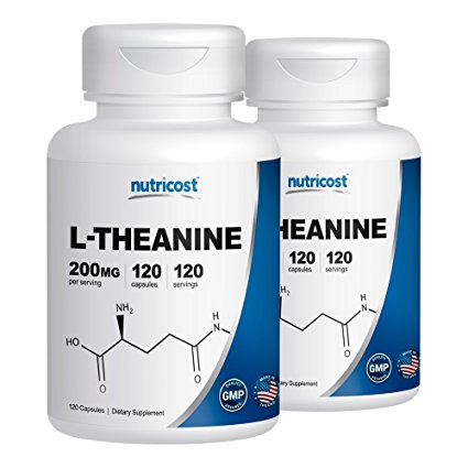 Nutricost L-Theanine 200mg; 120 Caps (2 Bottles) - Double Strength