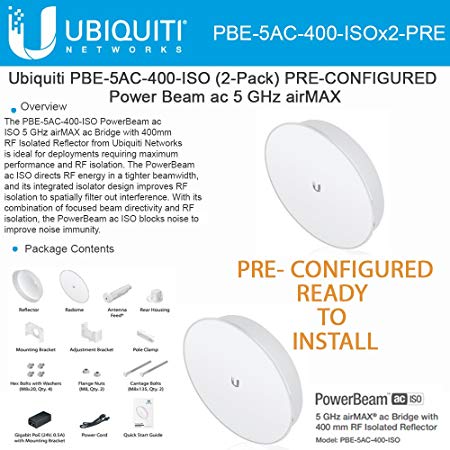 Ubiquiti PBE-5AC-400-ISO 2-PACK PRE-CONF PowerBeam AC ISO 5GHz 25dBi ISO 25 km