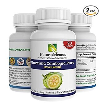 Naturo Sciences Pure Garcinia Cambogia Extract with HCA - 100% All Natural Dietary Supplement - Live a Healthy Life - 90 count, 1000mg Per Serving, 45 Servings, Pack of 2