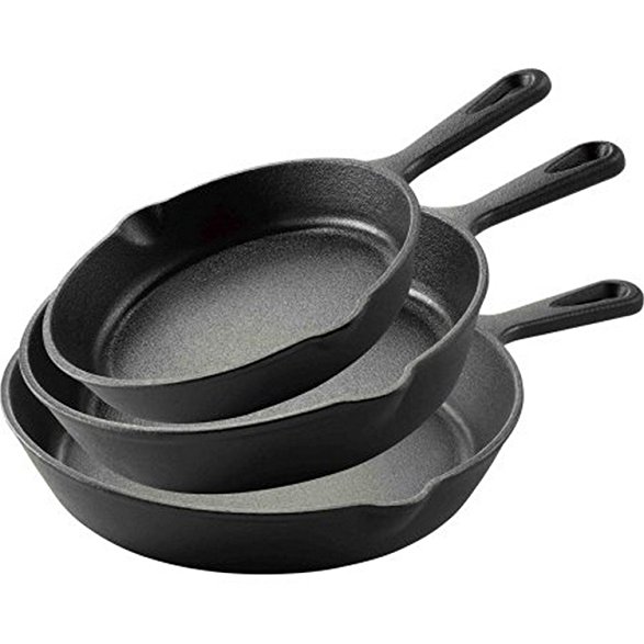 Mainstays Fry Pan Cookware Set Cast Iron 3-Piece Pre-Seasoned Oven Safe Economic and Durable